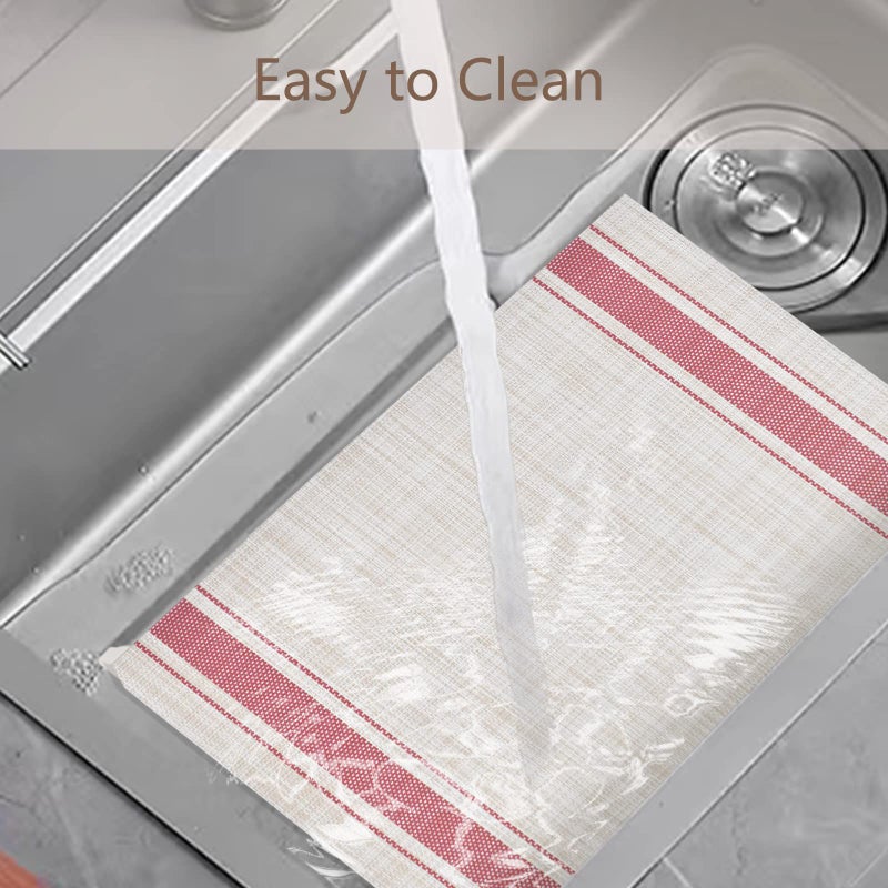 DACHUI Placemats Set of 4, Soft & Elegant Woven Vinyl Place Mats, Water Resistant, Heat Resistant, Washable, Durable Table Mats (Red Stripes) - Image 4